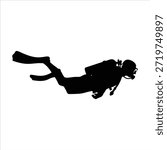 silhouettes of scuba diver vector illustration. Scuba diver with underwater equipment vector