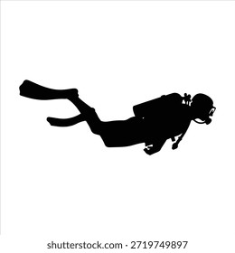 silhouettes of scuba diver vector illustration. Scuba diver with underwater equipment vector