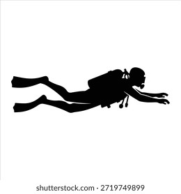 silhouettes of scuba diver vector illustration. Scuba diver with underwater equipment vector