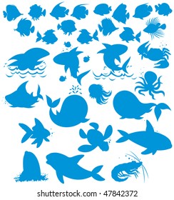 Silhouettes of sea animals