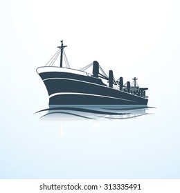  silhouettes of the sea cargo ship, vector illustration