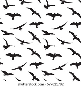 Silhouettes seagulls. Vector Black pattern wall decor