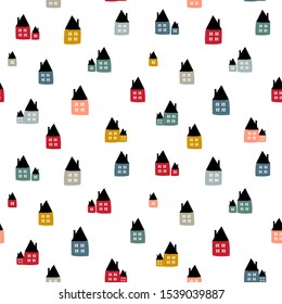 Silhouettes seamless pattern with cute cabins. Vector illustration