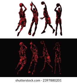 silhouettes set of basket ball players