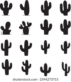 silhouettes set of black Cactus shape icon vector art illustration with white background