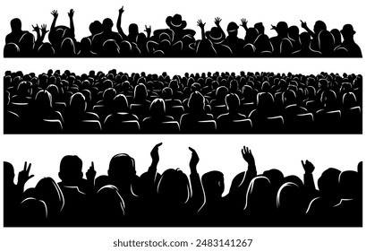 Silhouettes set of crowd audience at a concert, cinema, music show, conference, in a theater.