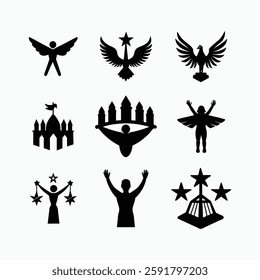 Silhouettes set of freedom icons for vector art illustrations.