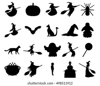 Silhouettes set for Halloween party, vector illustration