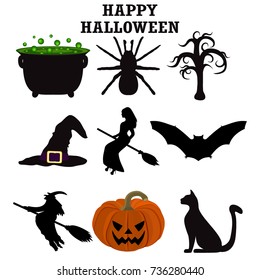Silhouettes set for Halloween party, vector illustration