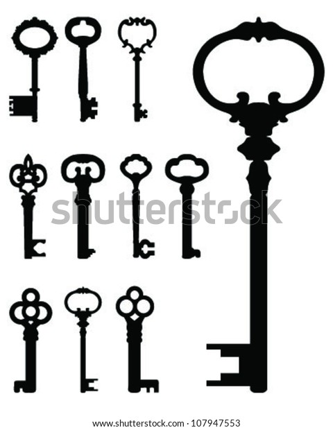 Silhouettes set of keys\
2-vector
