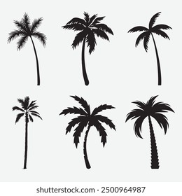 Silhouettes set of palm trees