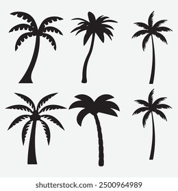 Silhouettes set of palm trees