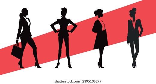 Silhouettes set of women in business suits. Empowering diversity in the corporate world.