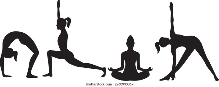 Silhouettes Set Yoga Poses Silhouettes - Vector Illustration, perfect for photos and stickers