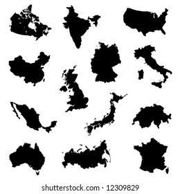 silhouettes of several major countries