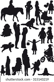 Silhouettes of several mothers and daughters from pregnancy to older