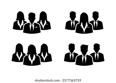 Silhouettes of several people in different positions for symbols of business team, network, work, manager