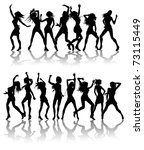 Silhouettes of sexy beautiful women dancing with silhouettes