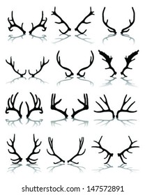 Silhouettes and shadows of deer antlers-vector