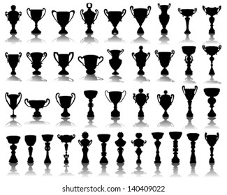 Silhouettes and shadows of trophy cup-vector