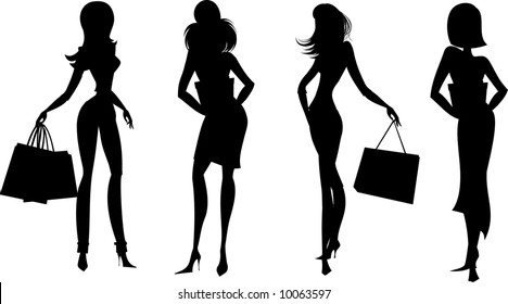 Silhouettes of shopping women 2