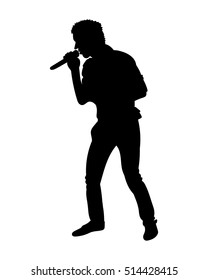 Silhouettes of showman singer with microphone. Vector illustration