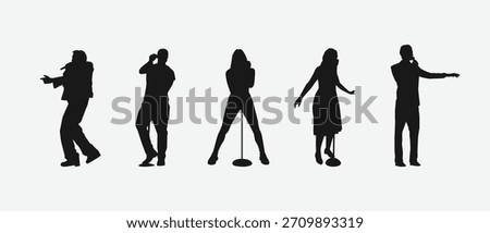 Silhouettes of singers. Vocalist with different poses. Isolated vector illustration.
