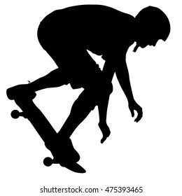 Silhouettes a skateboarder performs jumping. Vector illustration.