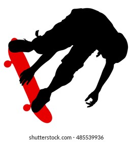Silhouettes a skateboarder performs jumping. Vector illustration.