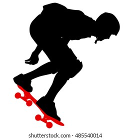 Silhouettes a skateboarder performs jumping. Vector illustration.