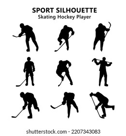 Silhouettes Skating Hockey Player Vector illustration