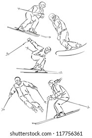"silhouettes of skiers and snowboarders"
