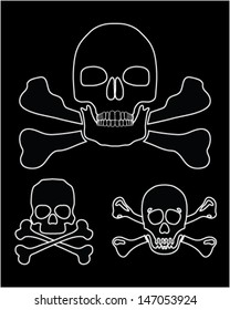 Silhouettes of skulls with crossbones 3-vector illustration