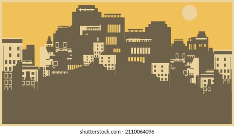 Silhouettes of skyscrapers of the metropolis. High-rise buildings in city town. Vector illustration