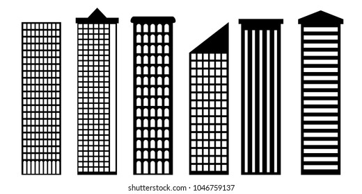 Silhouettes of skyscrapers vector set, building icon.
