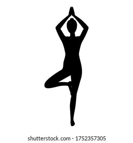 Silhouettes of slim young girl in yoga asana, practicing yoga stretching exercises. Shapes of woman doing yoga fitness workout. Yoga positions.