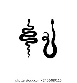 Silhouettes of snakes on isolated background. Vector flat illustration in boho style. Reptile symbols