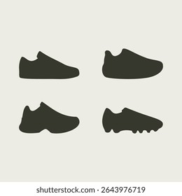 silhuetas de tênis, de sapatos para esporte e de sapatos de futebol