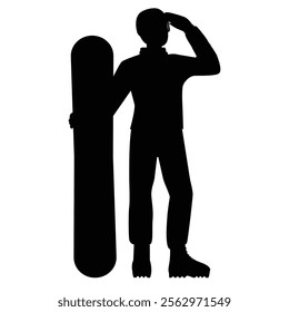 Silhouettes of Snowboarder Men Winter Sports Action