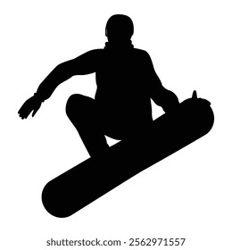 Silhouettes of Snowboarder Men Winter Sports Action