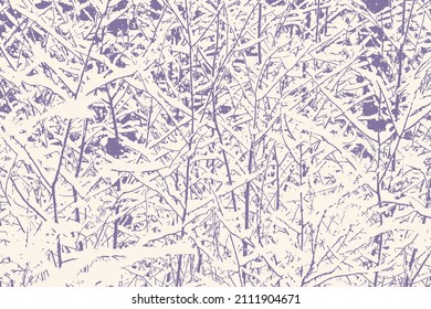 Silhouettes of snow-covered branches of trees and shrubs in the winter forest. Vector illustration