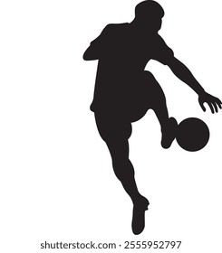 Silhouettes of soccer footballer with the ball Vector illustration