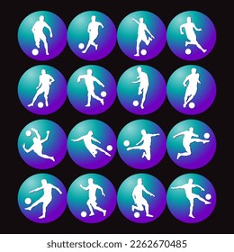 silhouettes of soccer players with the ball