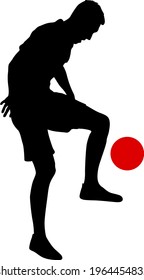 silhouettes of soccer players with the ball on white background.