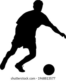 silhouettes of soccer players with the ball on white background.