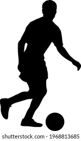 silhouettes of soccer players with the ball on white background.