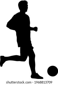 silhouettes of soccer players with the ball on white background.