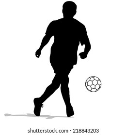 silhouettes of soccer players with the ball. Vector illustration.