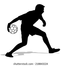 silhouettes of soccer players with the ball. Vector illustration.