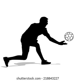 silhouettes of soccer players with the ball. Vector illustration.